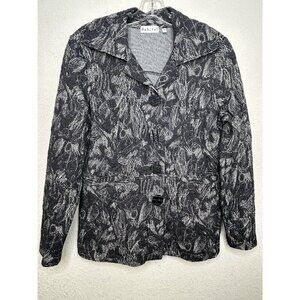 Habitat Jacket Womens Small Black Cream Geometric Pockets Peplum Classic Office